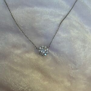 Dazzling Clear Crystal Cluster Silver Toned Pendant Necklace